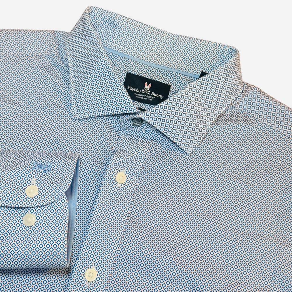 Psycho Bunny Mens 16.5/34/35 Modern Fit Non-Iron Stretch Shirt Blue Long Sleeve